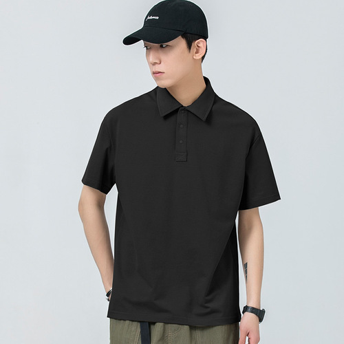 Men's Polo Shirt Spring and Summer Trend Solid Color Heavyweight Collar-Up Top Casual Short Sleeve T-Shirt