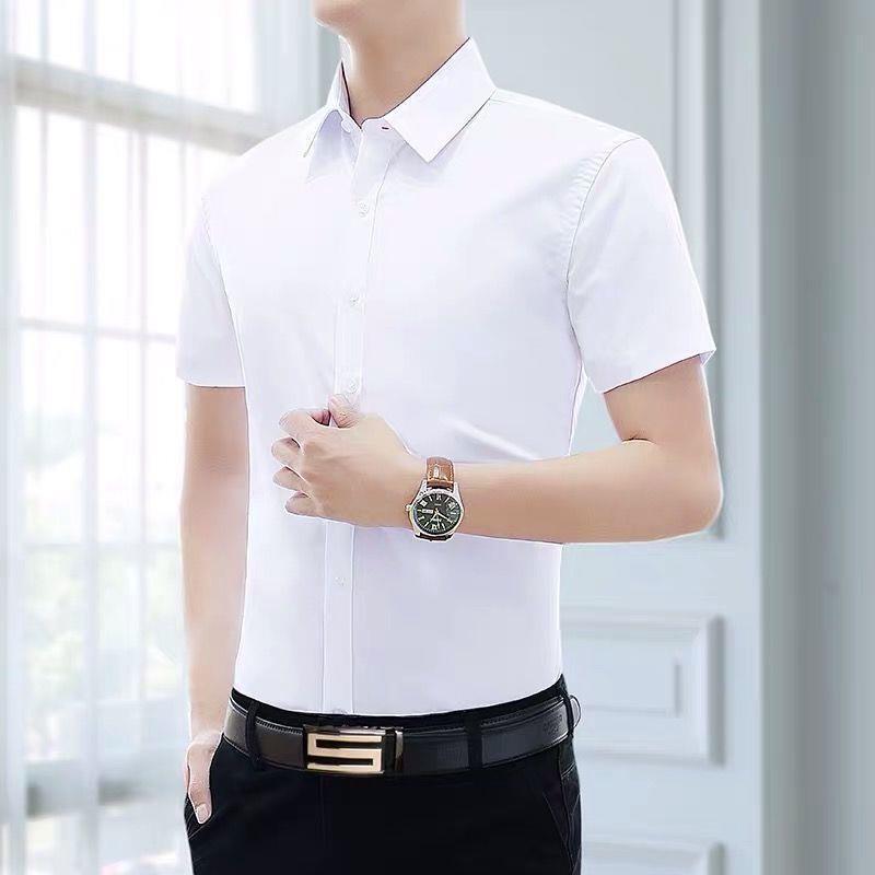 Spring and Summer White Shirt Men's Half-Sleeved Business Casual Korean Style Slim Black Workwear Short-Sleeved Groomsmen Shirt Professional Trend Spring and Summer White Shirt Men's Half-Sleeved Business Casual Korean Style Slim Black Workwear Short-Sleeved Groomsmen Shirt Professional Trend