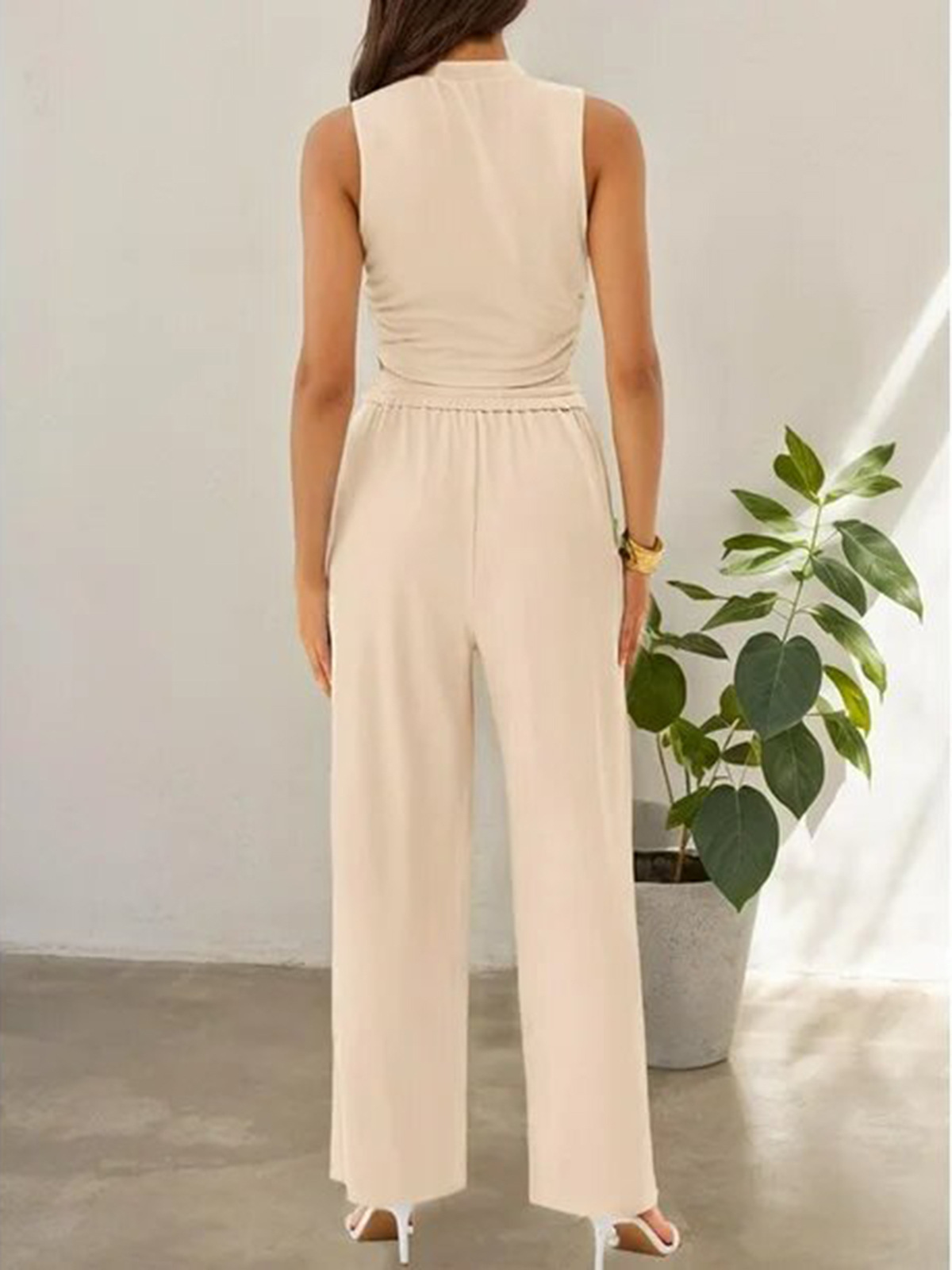 Women's Clothing Summer Leisure Suit Sleeveless Round Neck Short Slim Fit Top Wide Leg Pants Two Piece Suit_ecoleips.com