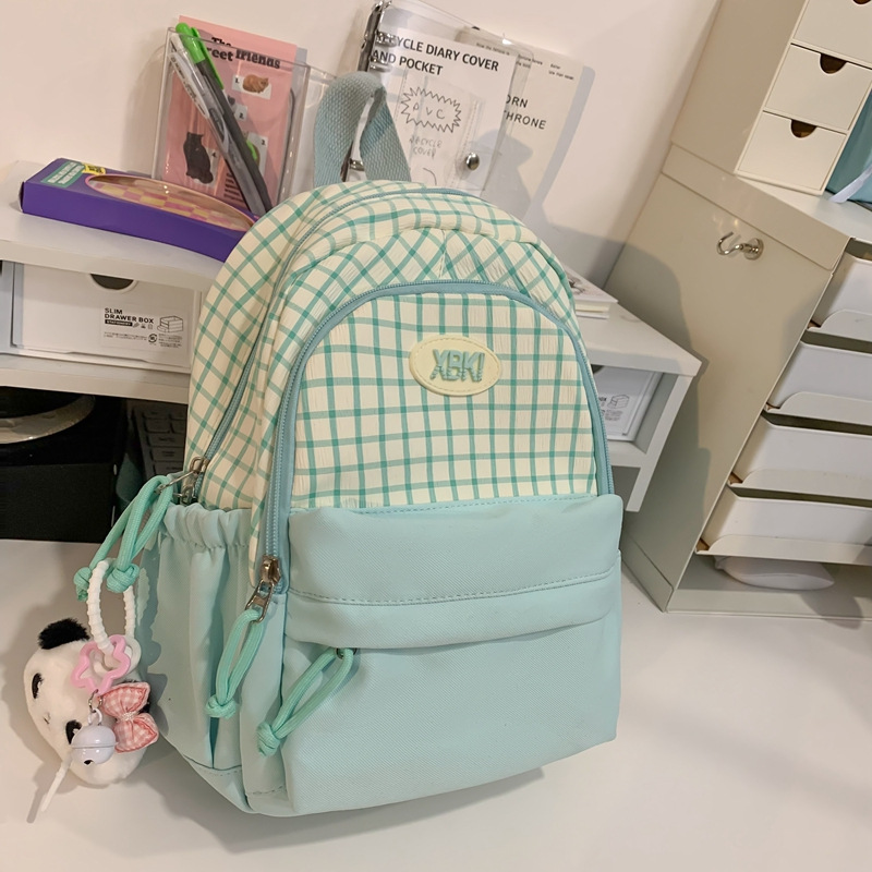El nuevo bolso de hombro de color de choque de celosías pequeñas de varios bolsillos requiere mochilas escolares dulces y de gran capacidad, mochilas de computadora estudiantiles