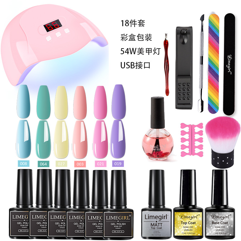Amazon popular esmalte de uñas pegamento traje 6 color fototerapia pegamento lámpara de uñas herramienta traje capa de sellado pegamento inferior conjunto completo caja de color