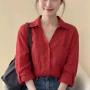 春季长袖翻领法式衬衫