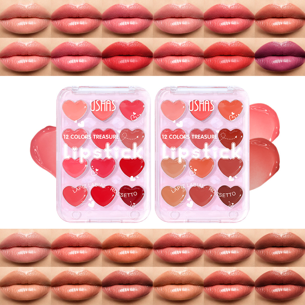 USHAS Amazon Disco de lápiz labial multicolor transfronterizo Maquillaje desnudo natural Lápiz labial Disco de brillo de labios UC095