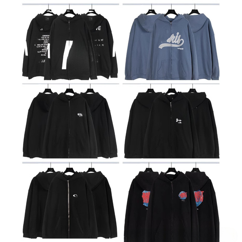 Consult customer service 24s cross-border Paris B autumn and winter new double-circle embroidery hooded zipper sweater a wholesale cotton