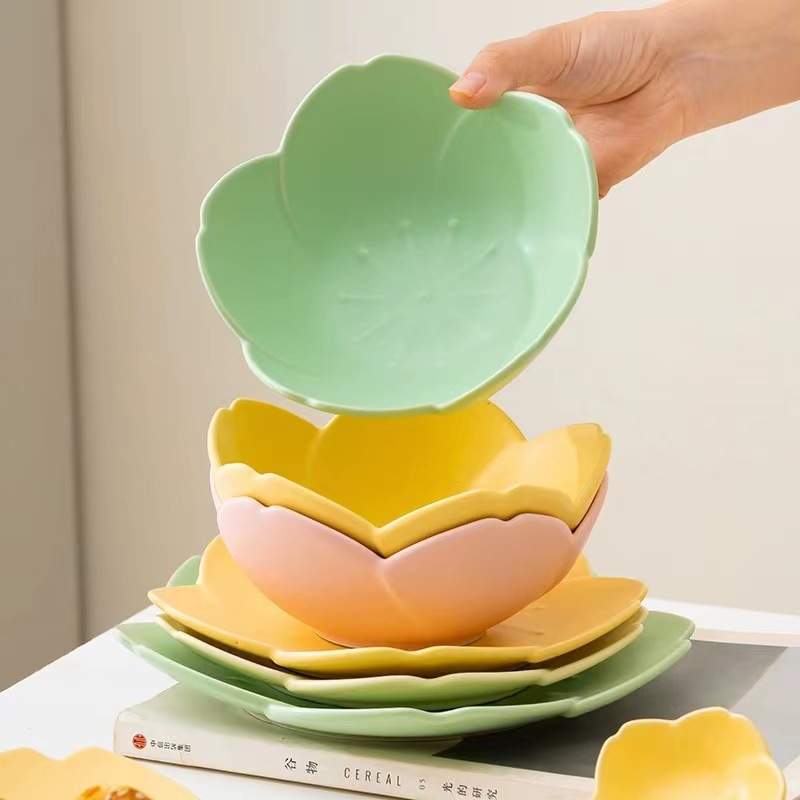 Tazón de postre de flores en línea celebridad estilo ins tazón de helado de alta apariencia creativa cerámica hogar tazón de yogur hogar plato de fruta