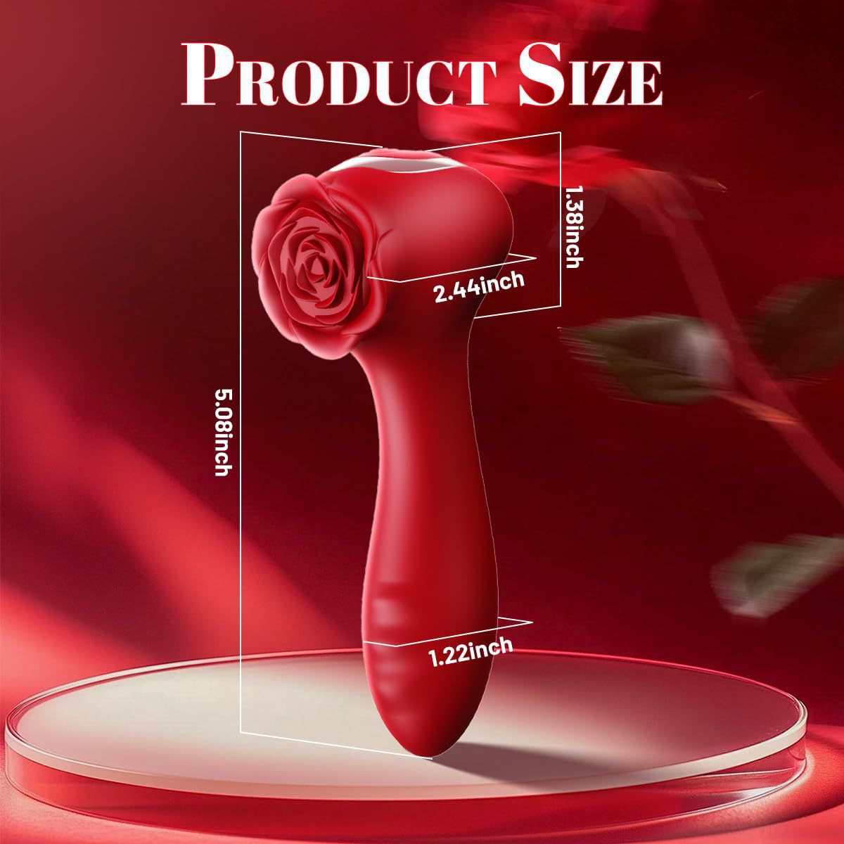 Rechargeable 10-Frequency Rose Vibrator with Bead Rotation, 3-in-1 Anal Plug & Prostate Massager, Red Silicone — detail image 3