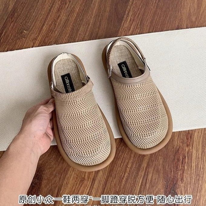 Sandalias de lino para mujeres, dos zapatos con suela suave, mitad de zapatillas de verano penetrar zapatos de agujero de malla plana image 5