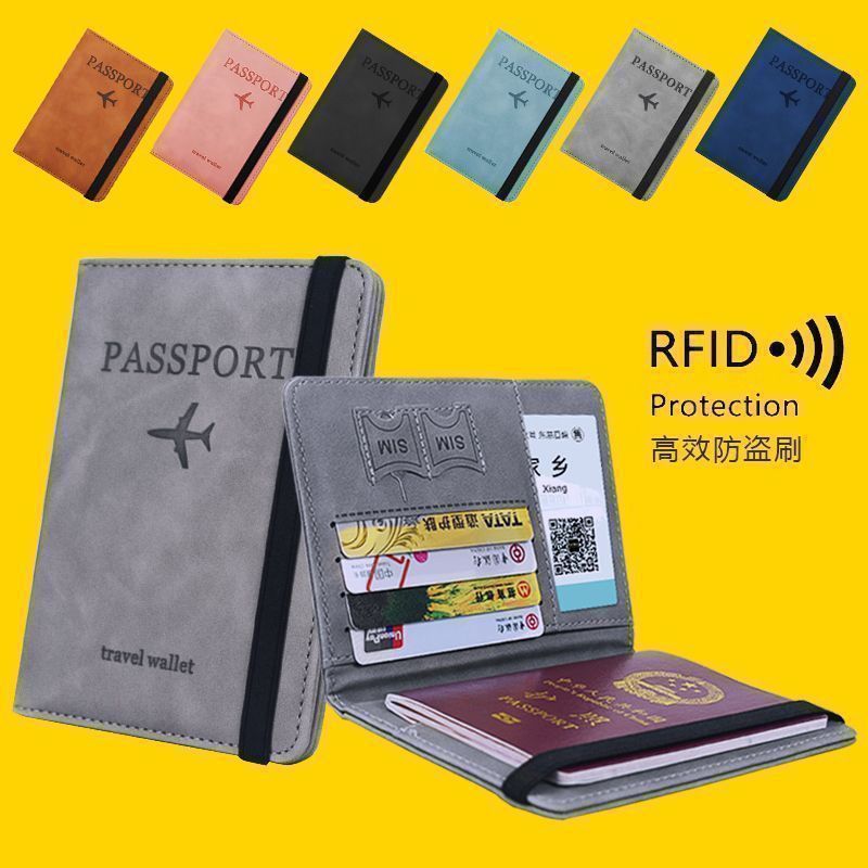 Bolsa de pasaporte de alto valor de cara cubierta de cuero PU simple moda dos en uno cepillo antirrobo de viaje pasaporte