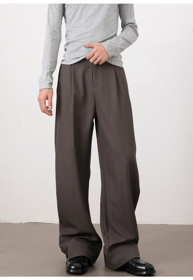 Quần tây nam ống rộng màu trơn, vải rủ nhẹ, form suông thoải mái, phong cách thanh lịch — Màu kaki, màu xám, màu đen chi tiết 17