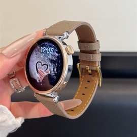 荔枝纹牛皮表带适用于华为8/9/GT5GT4手表带Watch4/3pro/Fit3表带