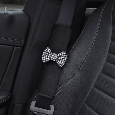 Shoulder Protector Internet Celebrity Cute: Seat belt shoulder pad - short-plush-shoulder-pad-houndstooth-bow-1-piece