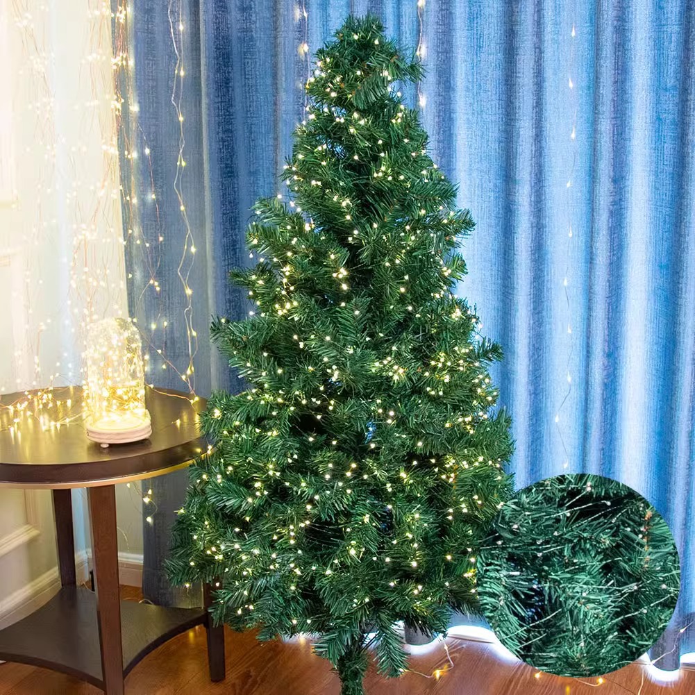Albero di Natale con telecomando, 100 metri, luci a LED verde scuro, filo di rame, luci a forma di ratto_voghion.com