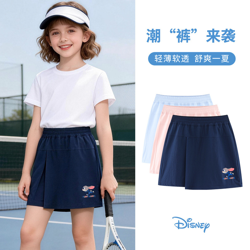 Judy Girls' Summer Casual Shorts for Outdoor Wear, Rabbit Police Officer Print, Fashionable Short Skirt for Older Children, Lightweight