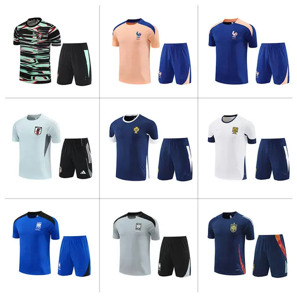 French Football Training Uniforms Short-Sleeved Suits Portuguese Team Uniforms German Football Uniforms England Jerseys Factory Direct Sales