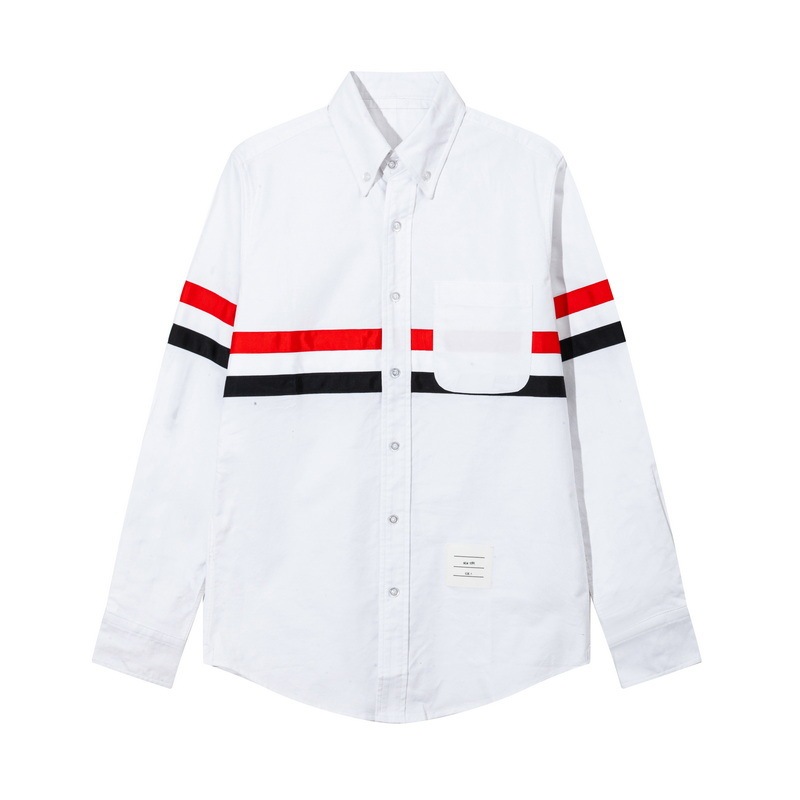 tb jl Shirt Fashion Brand Oxford Spinning White Shirt Red White Blue Wrap Ribbon Long Sleeve Casual Shirt for Men and Women