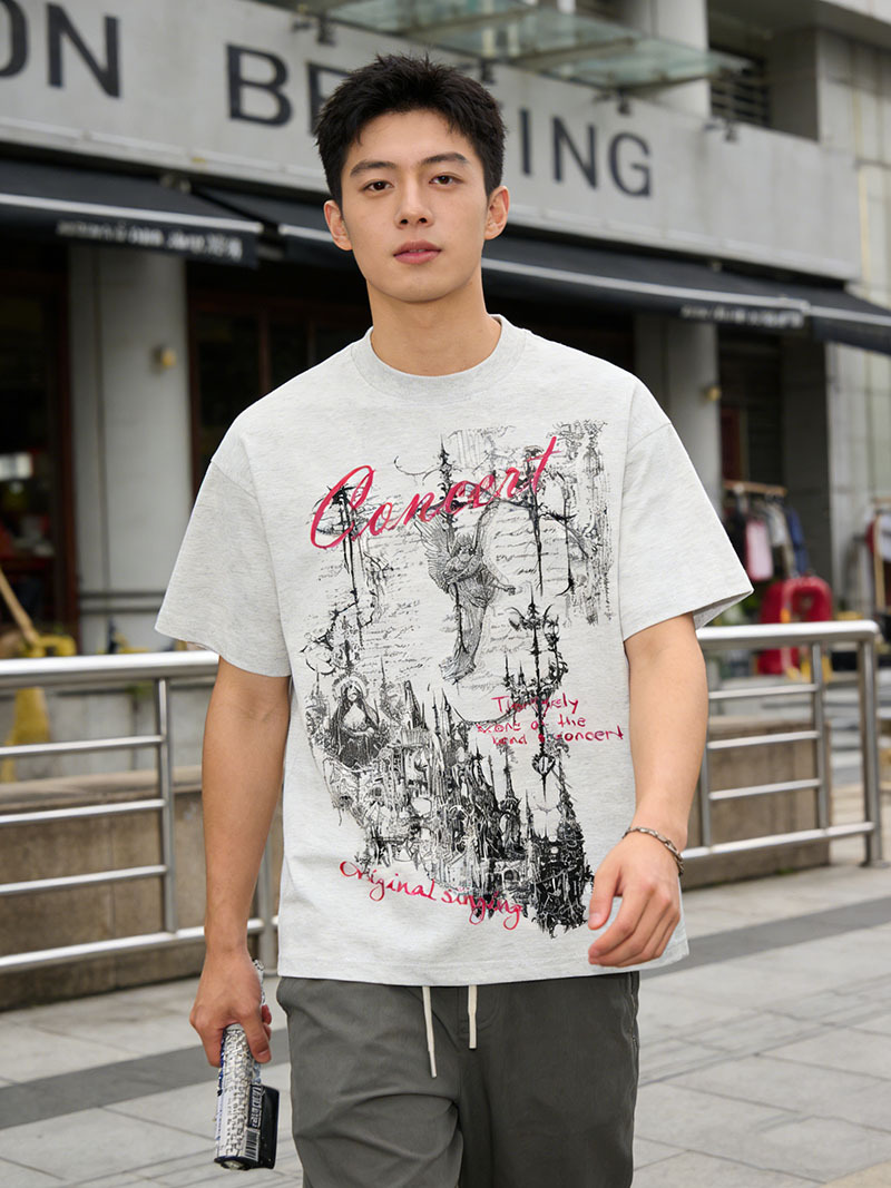 Camiseta hombre estampado gótico castillo ángel algodón blanco_voghion.com