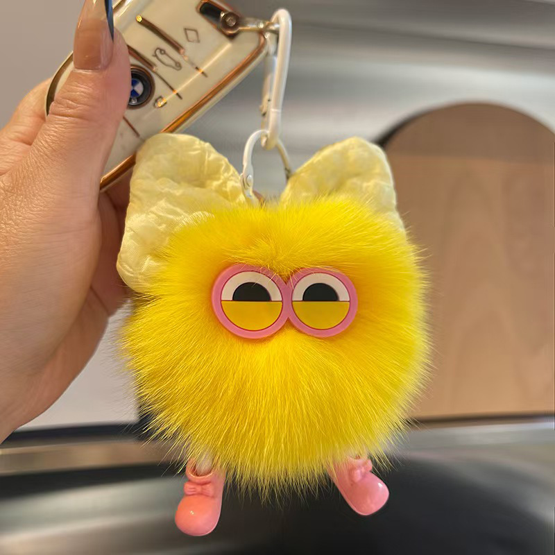Grandes ojos arco peluche bolsas lindas llaveras de automóviles colgantes de bola de carbón imitación zorro colgantes de bola de pelo