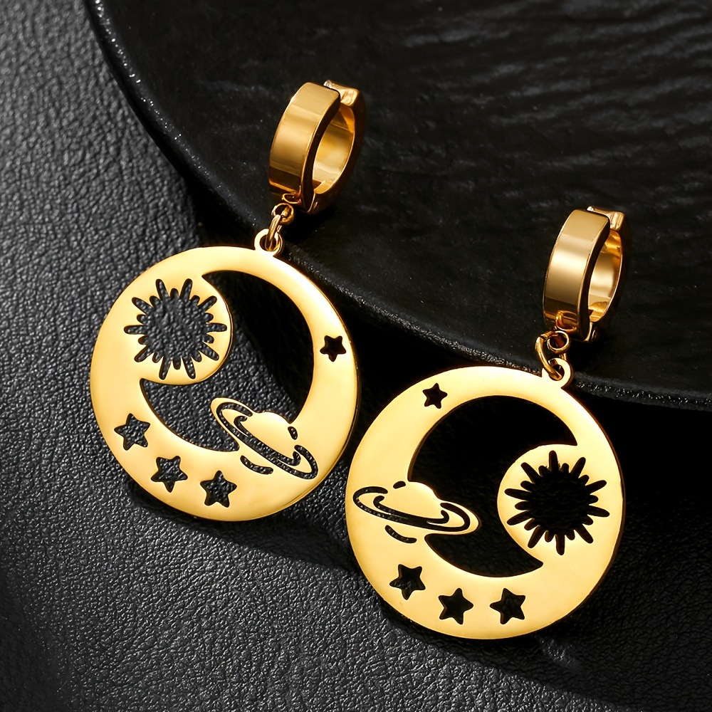 个性欧美风耳环气质高级感星球不锈钢饰品女跨境钛钢耳饰无痛耳夹