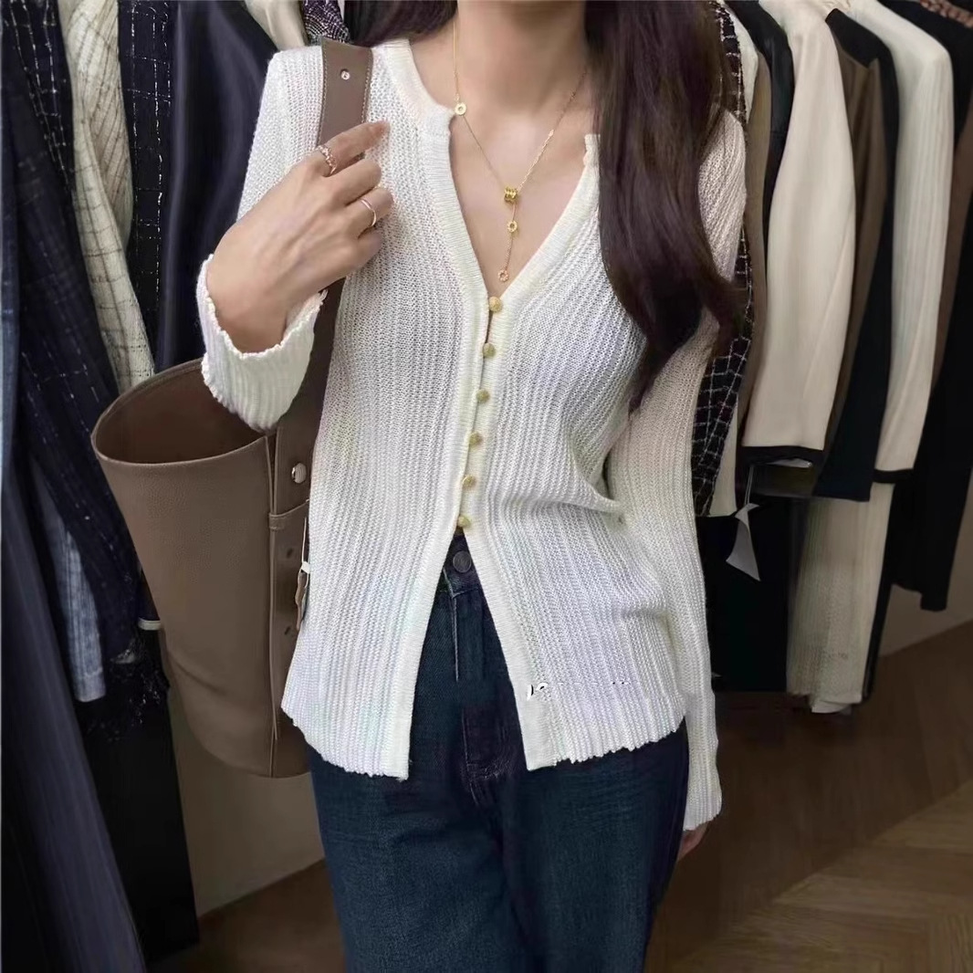 Korean Style V-neck Sweater Women's Early Autumn New All-match Tight Waist Slimming Stretch Single-breasted Top Trendy Cardigan