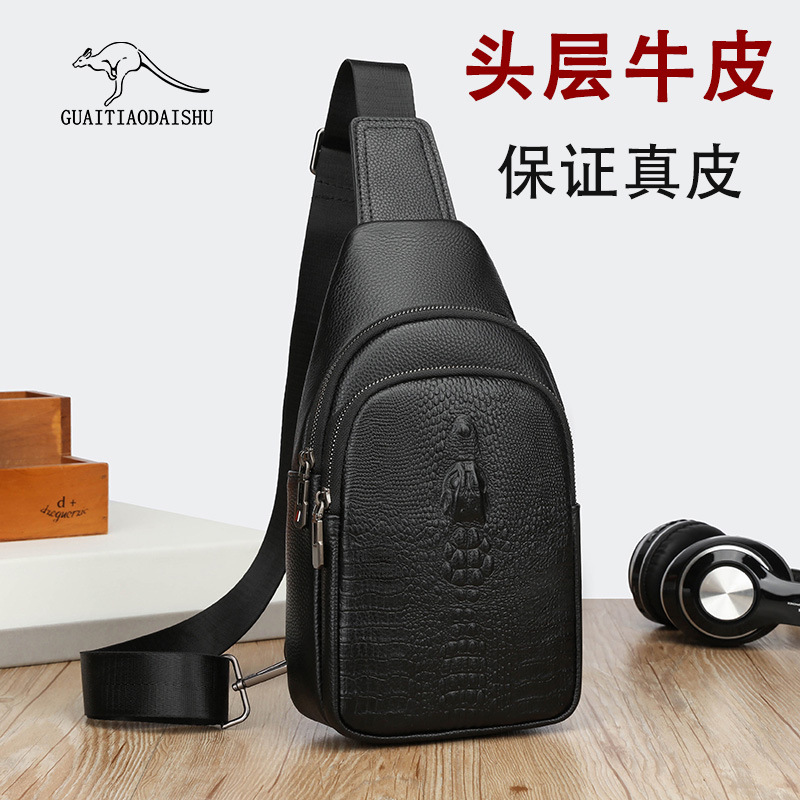 Crocodile Pattern Men's Genuine Leather Chest Bag Portable Multi-Functional Cross-Body Bag Hot Selling Cowhide Cross-Body Bag Casual Men's Bag