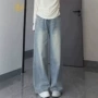 显瘦直筒高腰拖地牛仔裤
