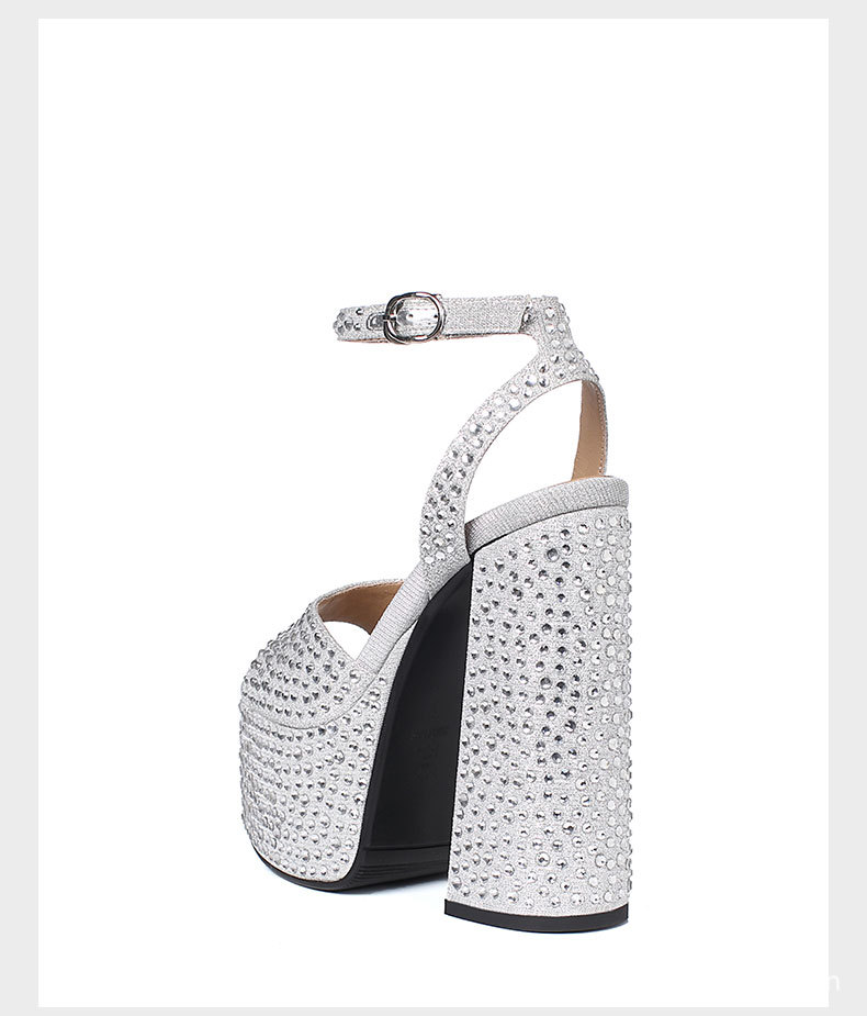 Sandal nữ siêu cao gót da thật đế dày chống trượt đính đá rhinestone gót 15 cm — Rượu sâm banh chi tiết 13
