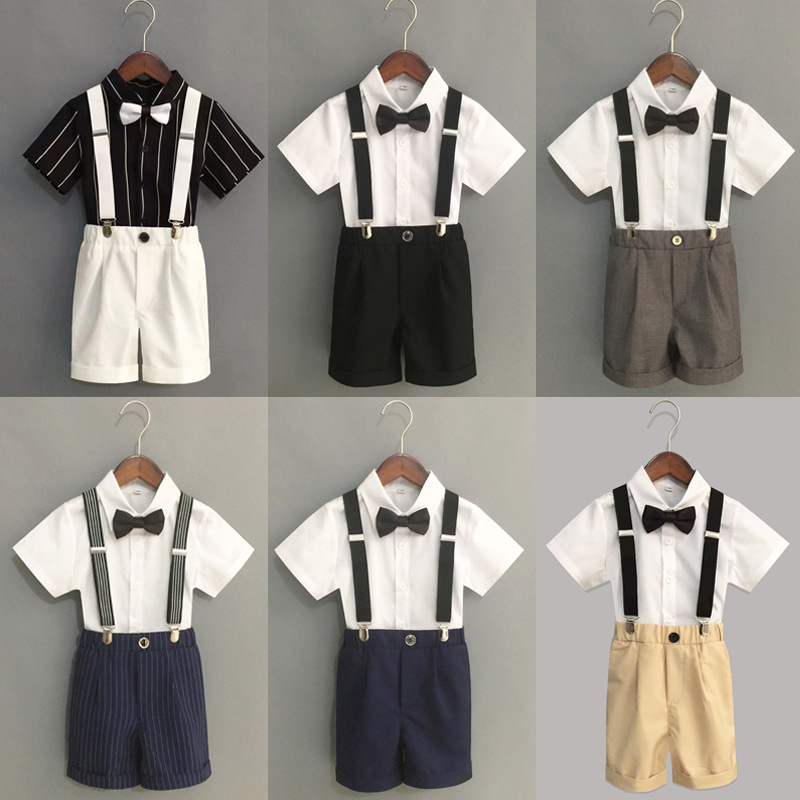 Summer New Boy's Harness Pants Set for Middle and Small Children, Kindergarten Suit, Performance, Host Dress Shorts