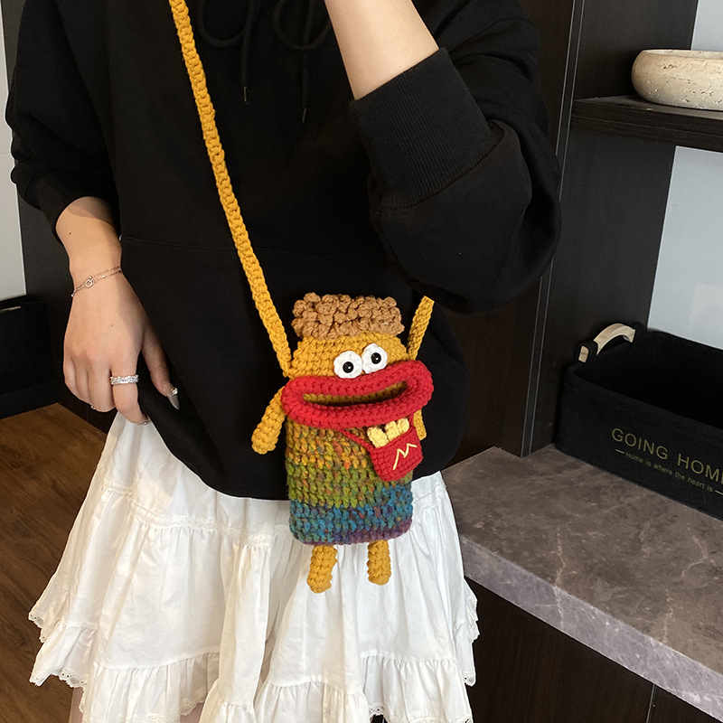 Hochillo tejido a mano bolsa de cambio de color gradiente bonito bonito extraño bebé mochila caricatura adorable patatas fritas bolsos para niños