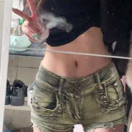 网红辣妹vibe性感低腰牛仔短裤女夏季大码胖mm显瘦包臀热裤潮