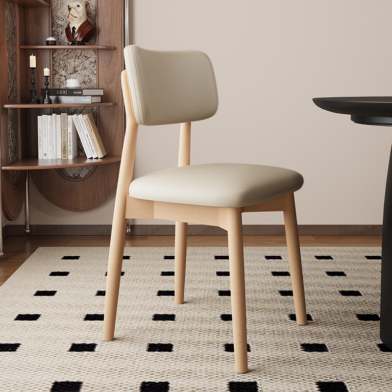Silla de comedor de madera maciza, cuero de microfibra, restaurante doméstico, silla trasera de tela de algodón y lino, mesa y silla de comedor de hotel, taburete, silla duradera