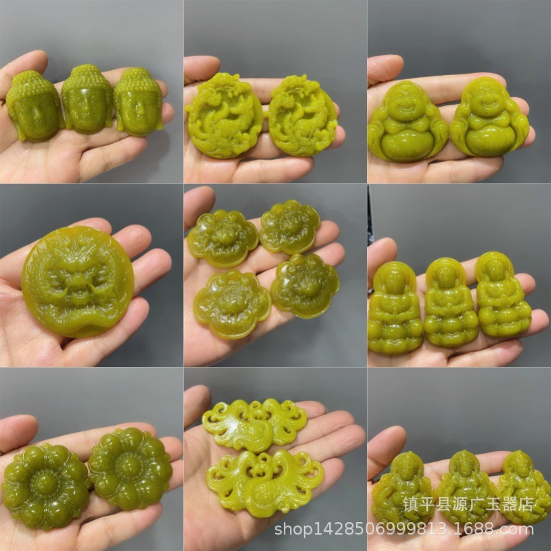 라이브 공급 천연 옥 관음 부처님 펜던트 아보카도 그린 골드 옥 픽시 꽃 꽃 풍부한 펜던트 옥