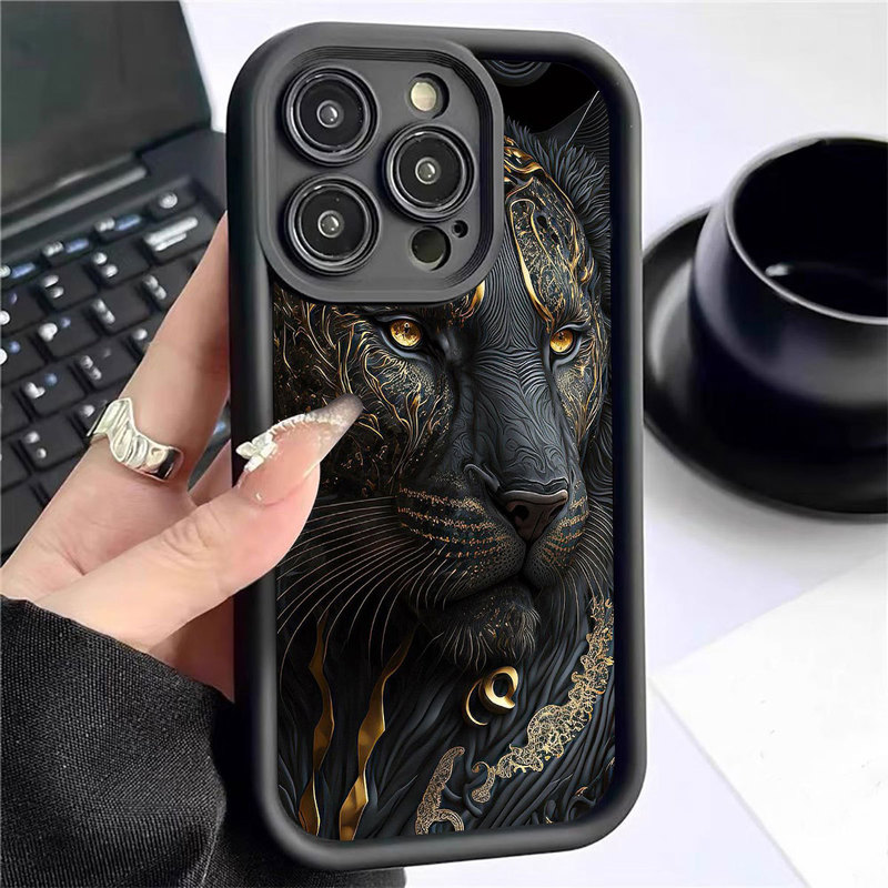 Lion Leopard Ladder Black New Groove Suitable for Iphone14/15/16/17Promax Mobile Phone Case Protection Lion Leopard Ladder Black New Groove Suitable for Iphone14/15/16/17Promax Mobile Phone Case Protection