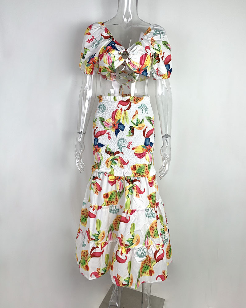 2026 New Spring Women's Clothing, Cross-Border European And American Fashion Outfit, INS Style Printed Slit Skirt Set_ecoleips.com