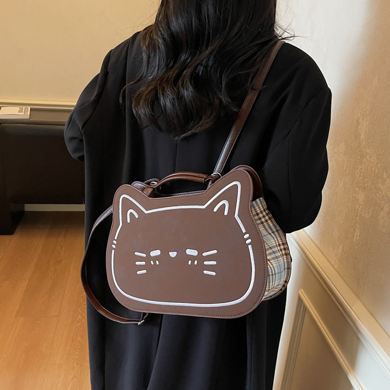 可爱百搭学院风ins卡通小猫双肩包 学生通勤背包大容量韩版潮流包
