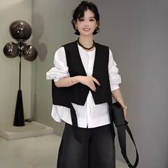 厂家直销时尚简约不规则马甲背心女25秋设计感独特漂亮休闲短上衣