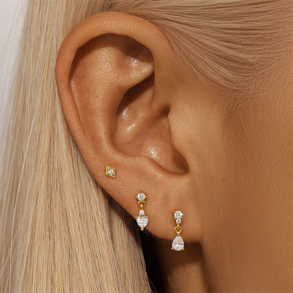 4g Weight 925 Sterling Silver Ear Needle Material Zircon Inlay Material Earrings Classification 1 Set Quantity Holiday, Daily Occasion 925 Sterling Silver Material Geometric Pattern Women's Gender Plating, Inlay Design Simple Style Style 1 Set 925 Sterling Silver Zircon Geometric Earrings 5
