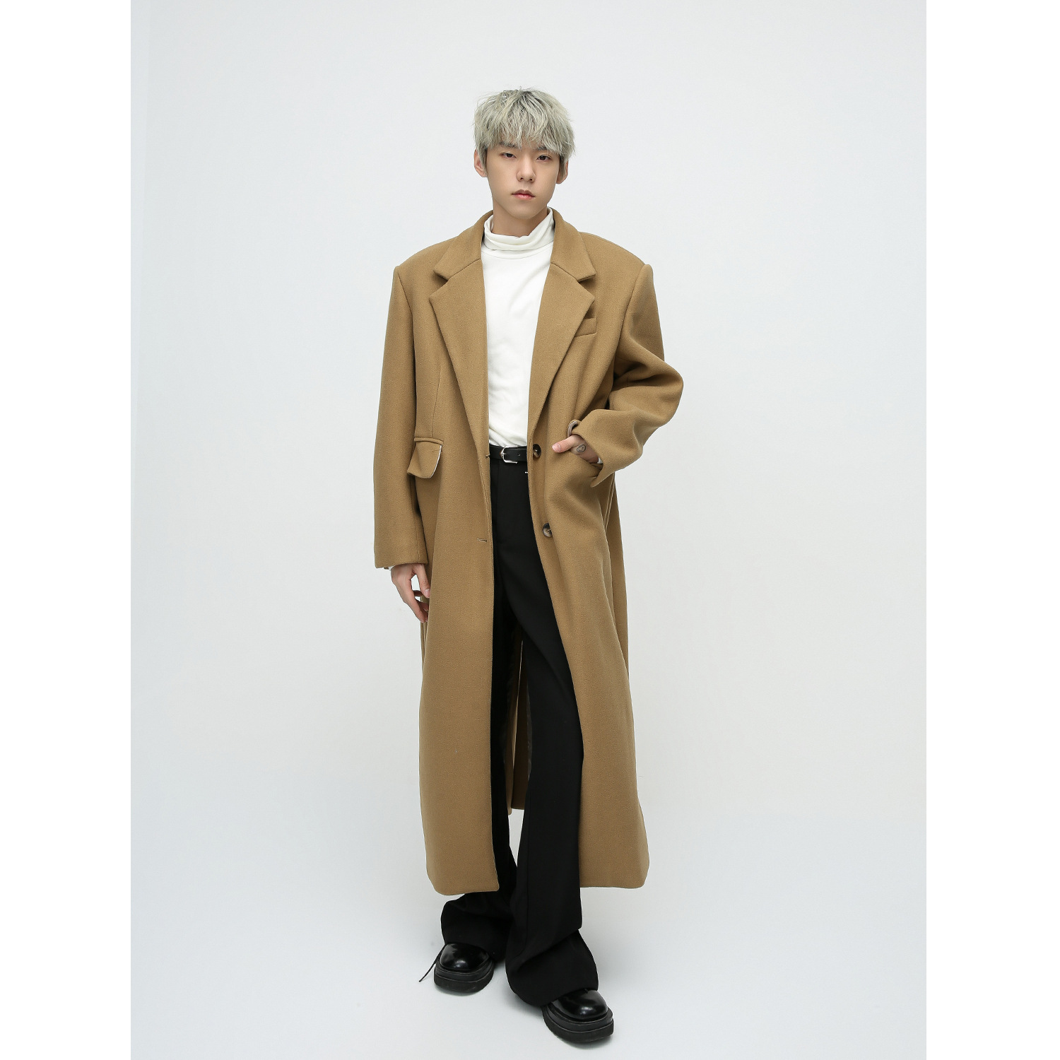 MTLCLOTHESMen's Clothing|Autumn And Winter Korean Style Loose Simple Shoulder Pad Long Coat For Men