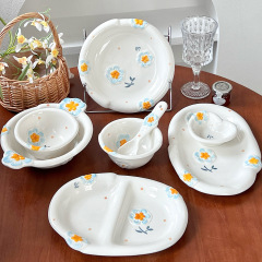 春の花食器、小さな生野菜皿、食器、エンボス加工家庭用セット、高価値ボウルとプレートセット、ボウルセット