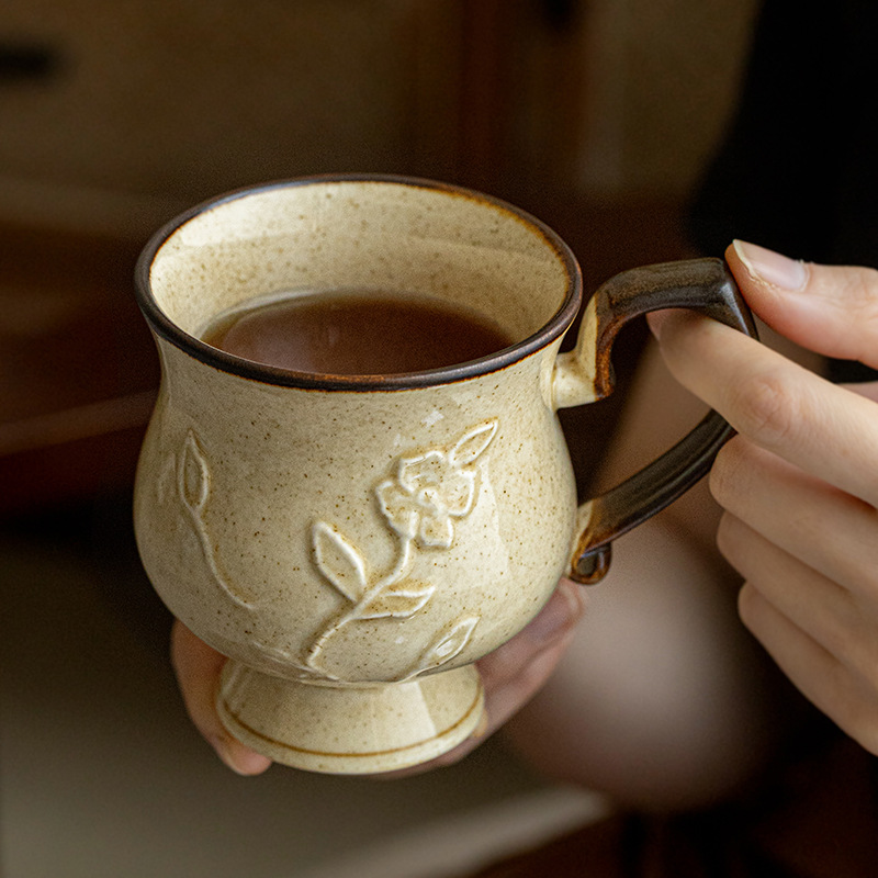 Hibiscus exquisita taza de flores, taza de cerámica francesa, taza de café, taza de agua, exportación transfronteriza.