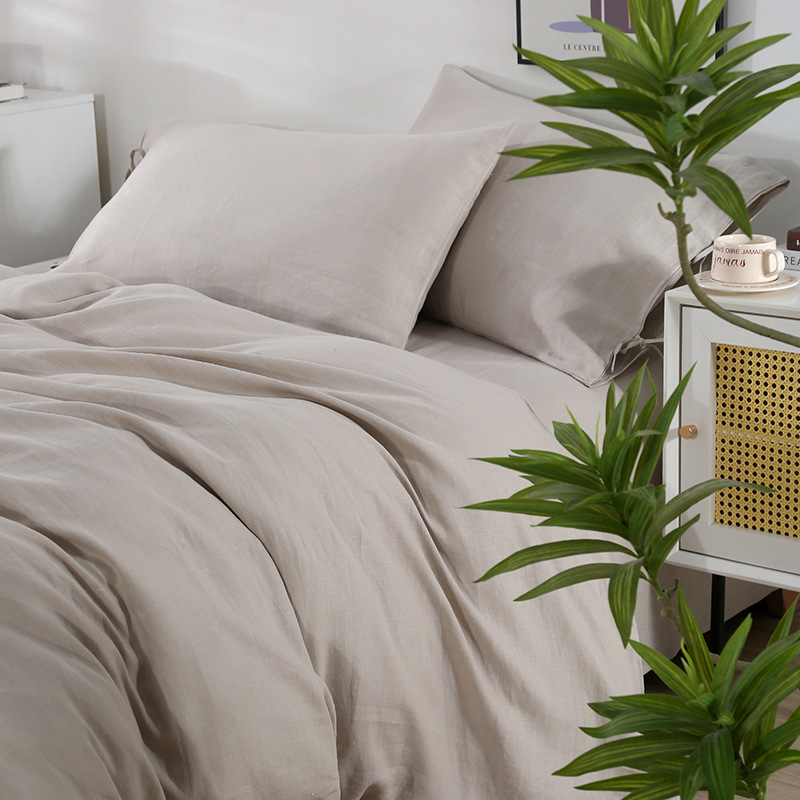 Cross-Border Supply of Pure Linen Natural Color Four-Piece Set, Simple Solid Color Linen Duvet Cover, Bed Sheet, Pillowcase, 2m Bedding Four-Piece Set