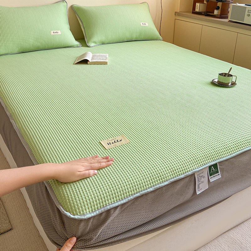 Cat Man Waffle Ge Silla de cama de seda de hielo Sombrilla de cama fresca de verano de una sola pieza Funda protectora de colchón nueva 2023