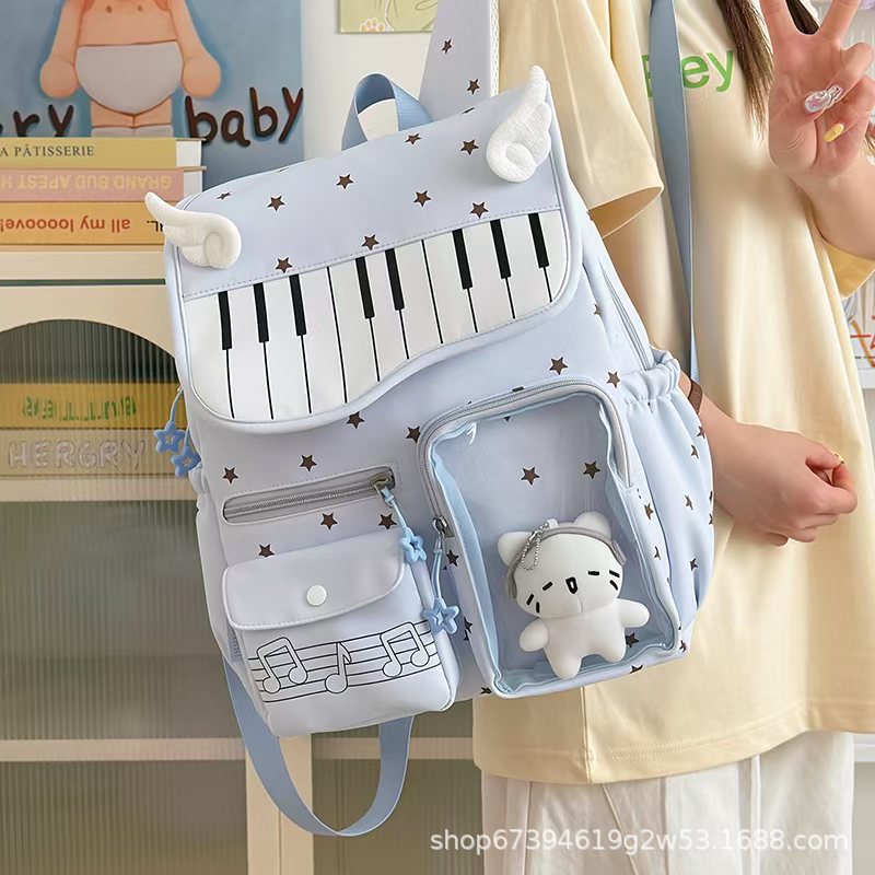 Niche Original Keyboard Wave Dot Backpack for Female Students, Large Capacity Versatile School Bag, Simple Travel Backpack in College Style