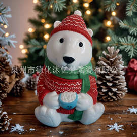 圣诞熊手工彩绘立体土地豆罐饼干罐创意陶瓷罐可爱熊高颜值动物罐