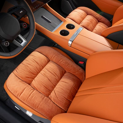 Cushion Universal Warm Anti-Slip Single-Piece: Seat cushion, seat cover - checkered-flannel-emma-orange-front-row-2-photos