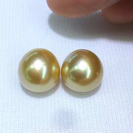 天然海水南洋金珠 13-14mm近圆强光基本无暇 做图片18k金款式
