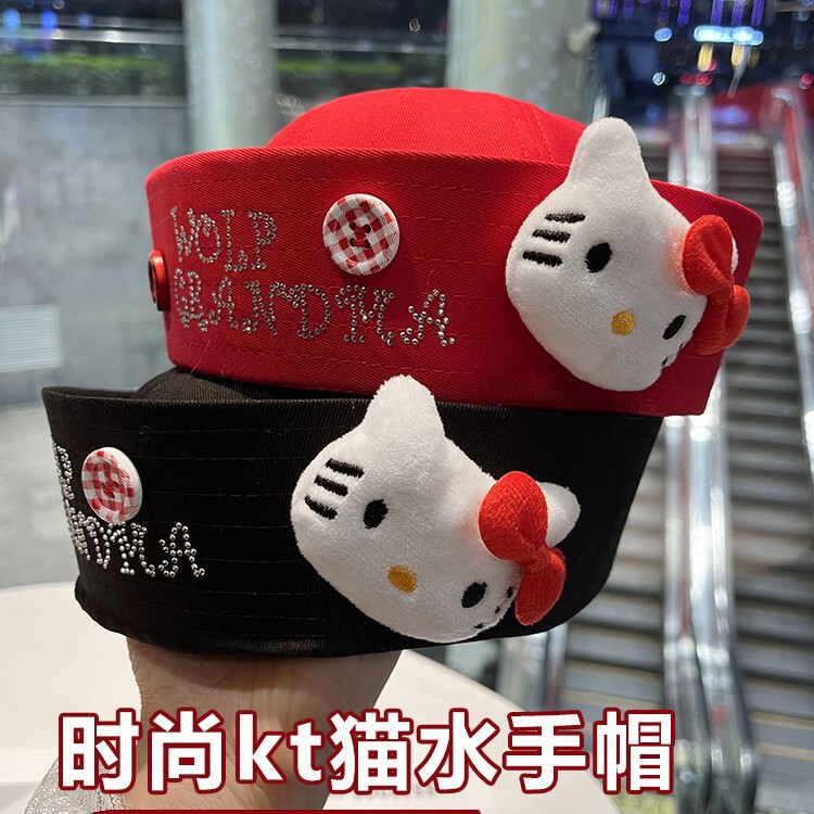 かわいい KT 猫セーラー帽子女性の新しい弓ホットダイヤモンド盆地帽子ミレニアムホットガールフリップつばネイビーベレー帽トレンディ|undefined