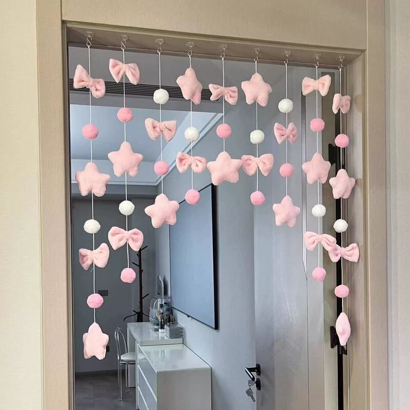 Pink Planet Door Curtain Decoration, Cute Girly Heart Arrangement, High-Value Female Curtain Wall Decoration, Punch-Free Door Curtain