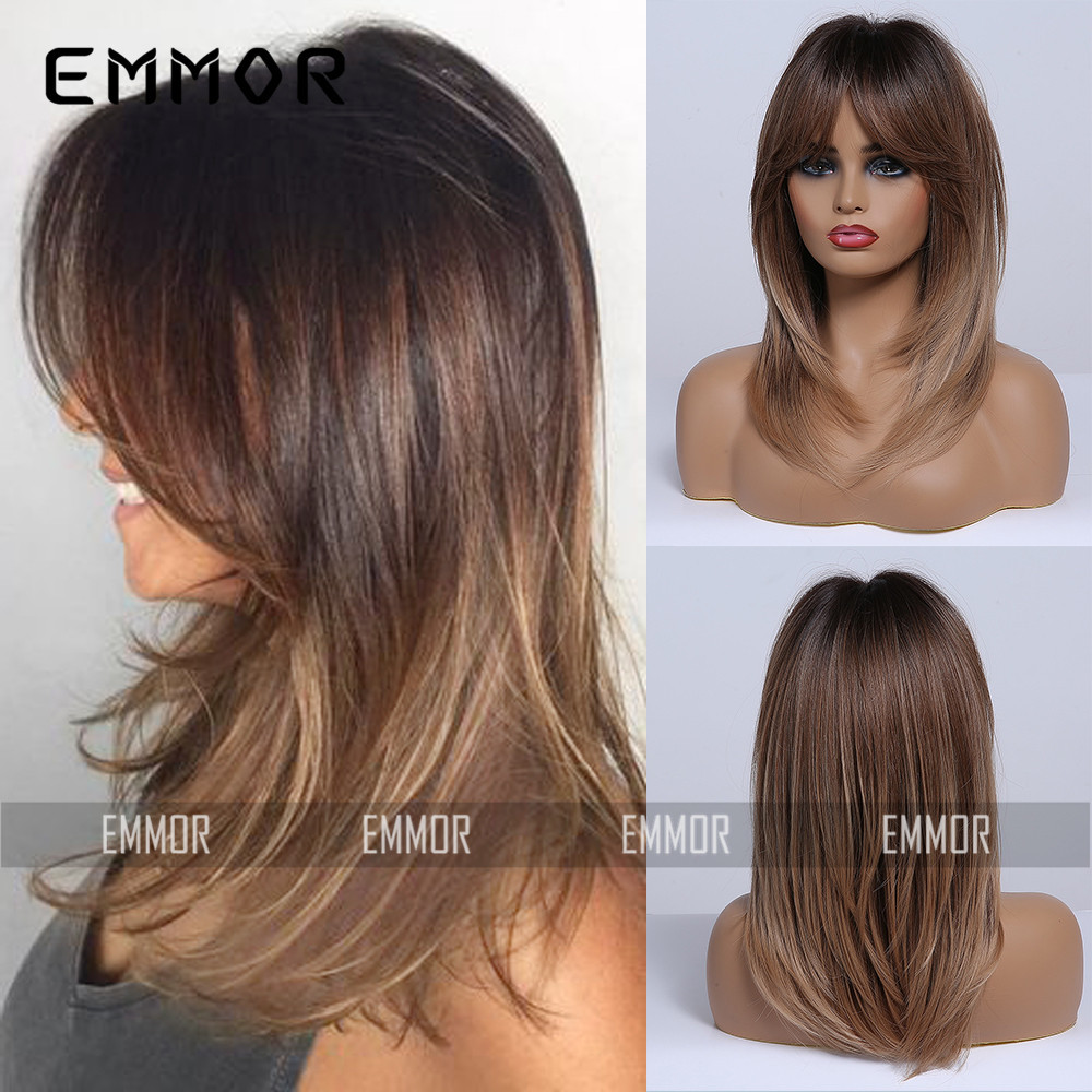 Peluca de mujer forma de cabello largo cubierta de cabeza completa natural Estilo de celebridad de Internet cara redonda clavícula Pelo Largo simulación de reducción de edad Peluca de longitud media