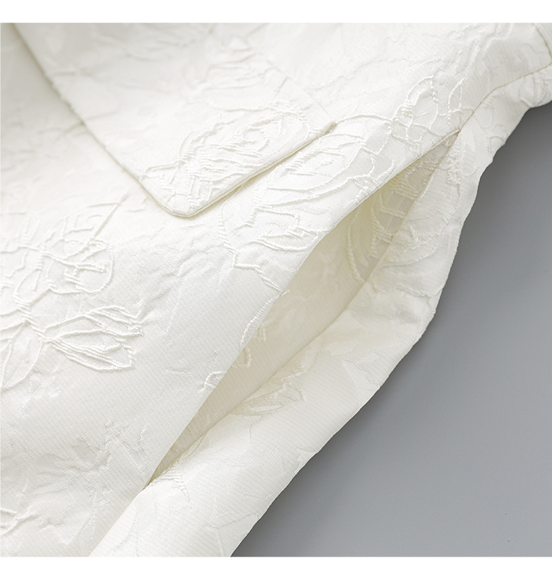 Váy liền tay phồng cổ vuông jacquard nổi họa tiết ngọc trai phong cách tiểu thư — Màu be chi tiết 16