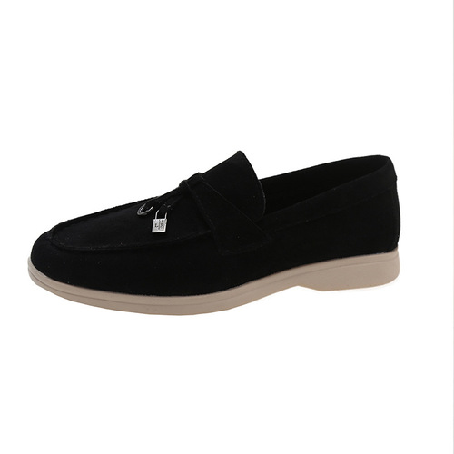 Soft-soled loafers for women, slip-ons, British-style retro small leather shoes, comfortable flat-soled single shoes, beanie shoes for women